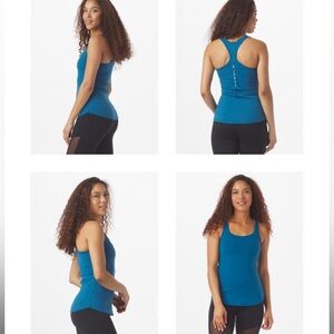 Glyder Peek-A-Boo Tank Moroccan Blue woman’s athletic tank top